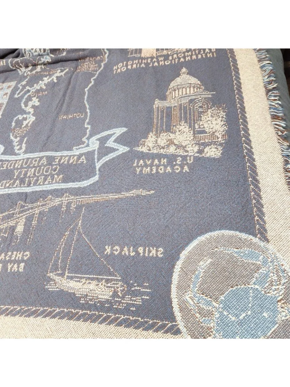 Anne Arundel County Maryland Throw Blanket Historic Landmarks Map Woven Tapestry